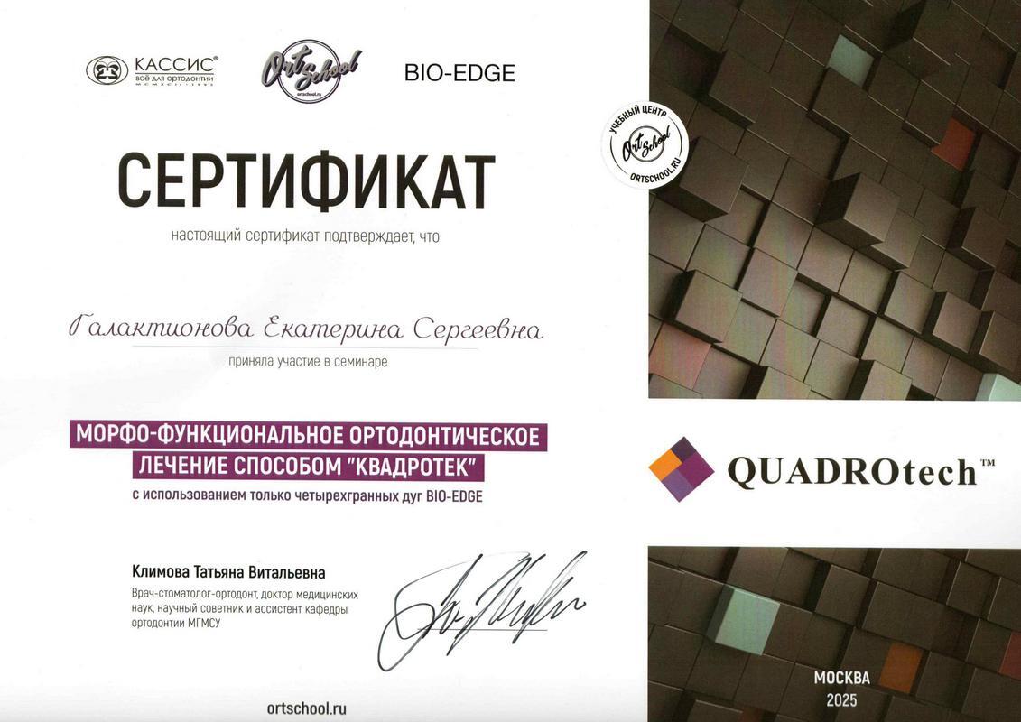 Сертификат — Галактионова Екатерина Сергеевна